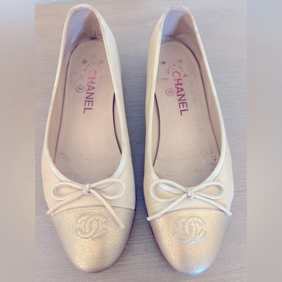 Chanel leather CC cap toe ballerina ballet flats 39 8 8.5 9 - Picture 6 of 7